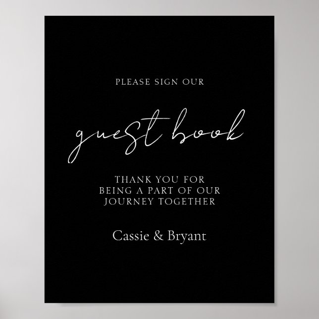 Elegant Black and White Wedding Guest Book Sign (Front)