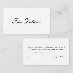 Elegant Black and White Wedding Guest Details Enclosure Card