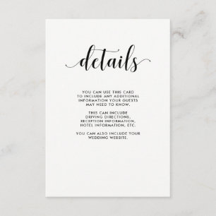 Elegant Black and White Wedding Guest Details Enclosure Card