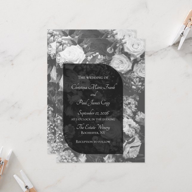 Elegant Black and White Wedding Invitation (Front/Back In Situ)