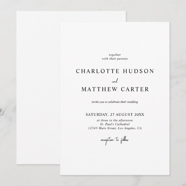 Elegant Black and White Wedding Invitation (Front/Back)