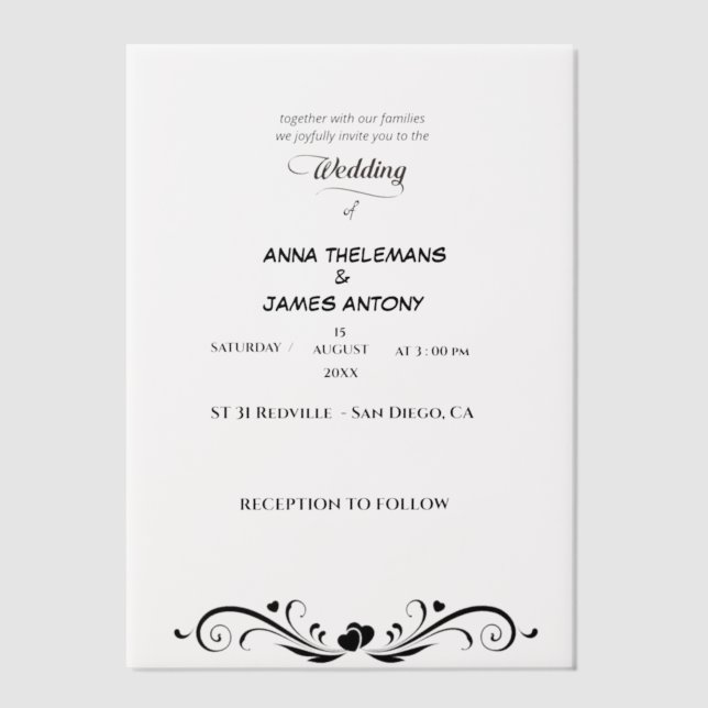 Elegant Black and White Wedding Invitation with Cl (Front)