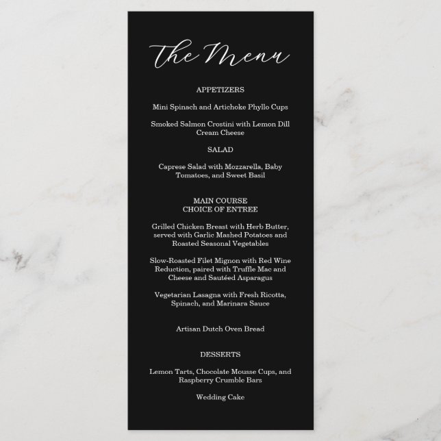 Elegant Black And White Wedding Menu  (Front)