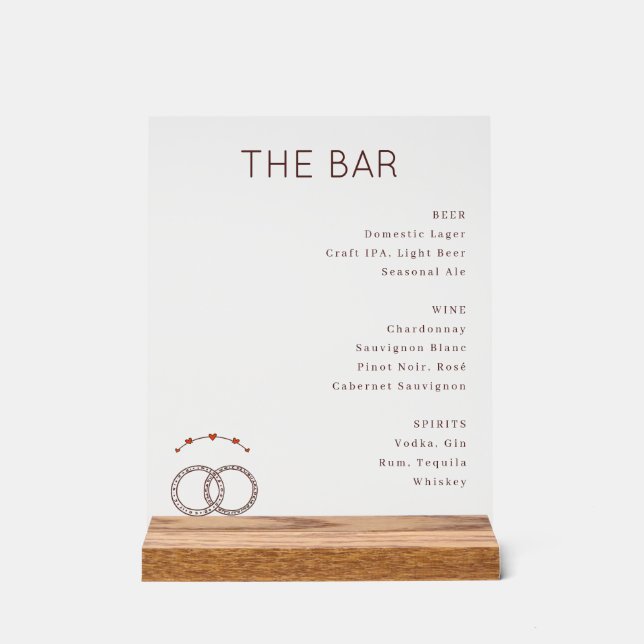 Elegant Black and White Wedding Menu Acrylic Sign (Front)