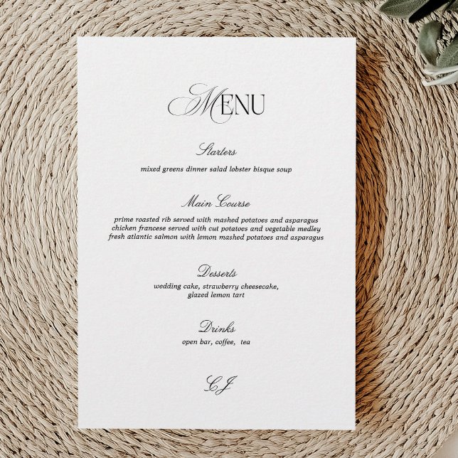 Elegant Black and White Wedding Menu Card (Creator Uploaded)