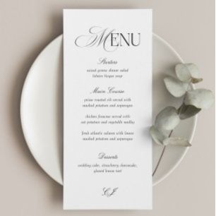 Elegant Black and White Wedding Menu Card