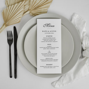 elegant black and white wedding menu card