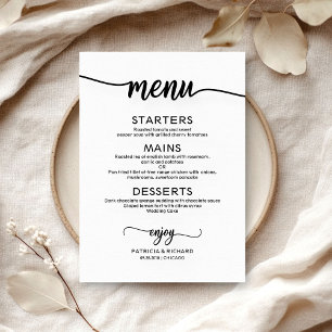 Elegant Black and White Wedding Menu Card