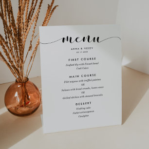 Elegant black and white wedding menu pedestal sign