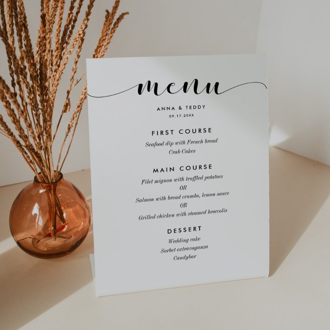 Elegant black and white wedding menu pedestal sign (Creator Uploaded)