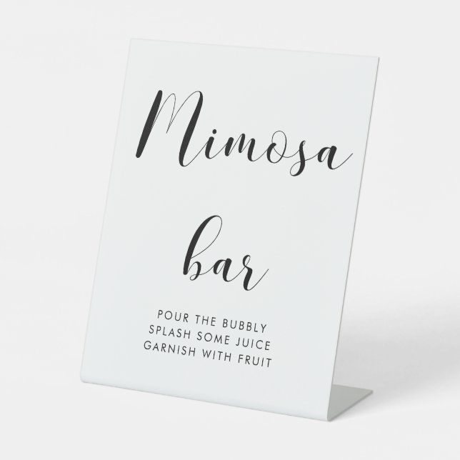 Elegant Black and White Wedding Mimosa Bar Pedestal Sign (Front)