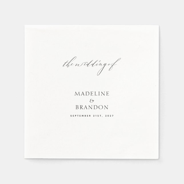 Elegant Black and White Wedding Napkin (Front)