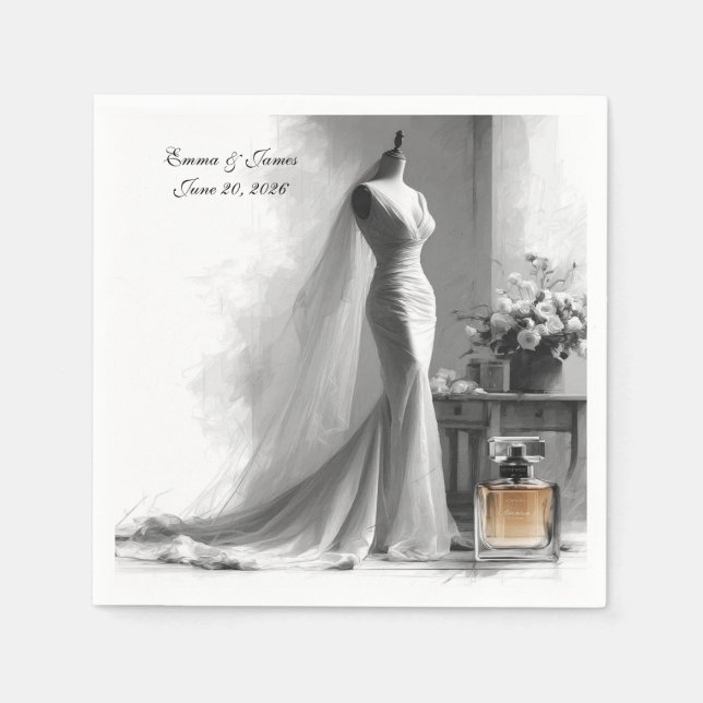 Elegant Black and White Wedding Napkins  (Front)