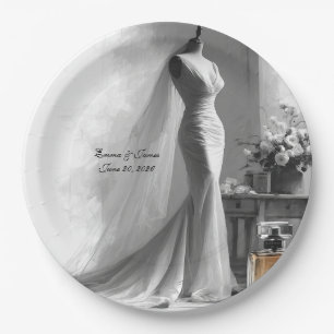 Elegant Black and White Wedding Napkins Paper Plate