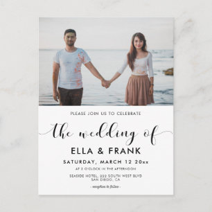 Elegant black and white wedding photo invitation postcard