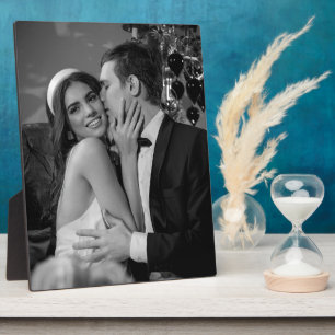 Elegant Black and White Wedding Photo Plaque