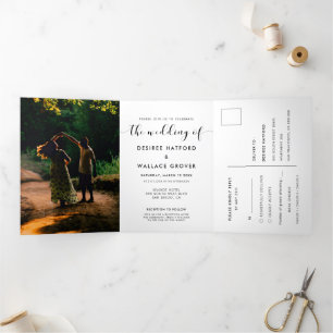 Elegant black and white wedding photo Tri-Fold invitation