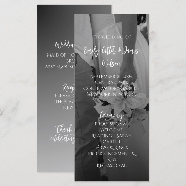 Elegant Black And White Wedding Program (Front/Back)