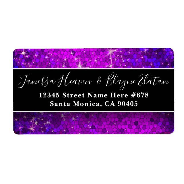 Elegant Black and White Wedding Purple Glitter (Front)