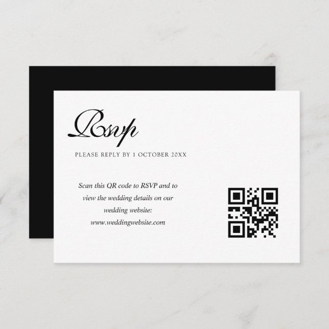 elegant black and white wedding QR code rsvp card (Front/Back)