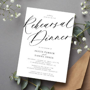 Elegant black and white wedding rehearsal dinner invitation
