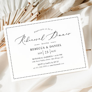 Elegant Black and White Wedding Rehearsal Dinner Invitation
