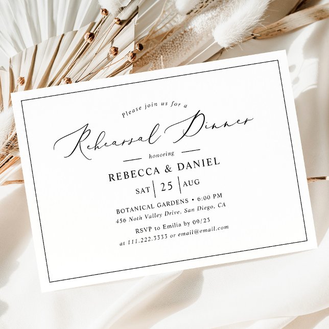 Elegant Black and White Wedding Rehearsal Dinner  Invitation (Creator Uploaded)