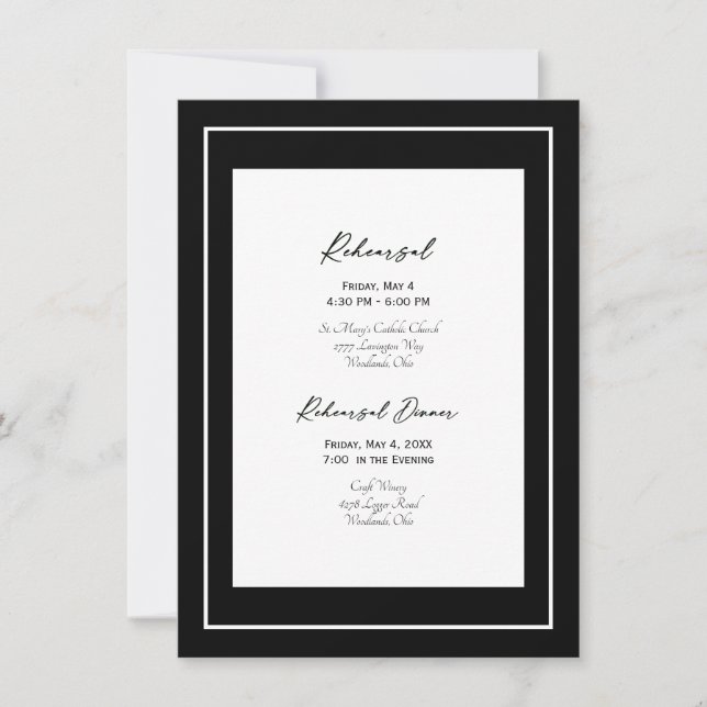 Elegant Black and White Wedding Rehearsal Invitati Invitation (Front)