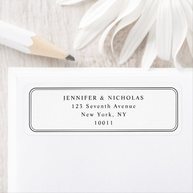 Elegant Black And White Wedding Return Address Label (Insitu)