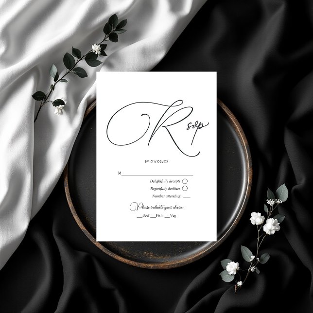 Elegant Black and White Wedding RSVP Card (Elegant Black and White Wedding RSVP Card)