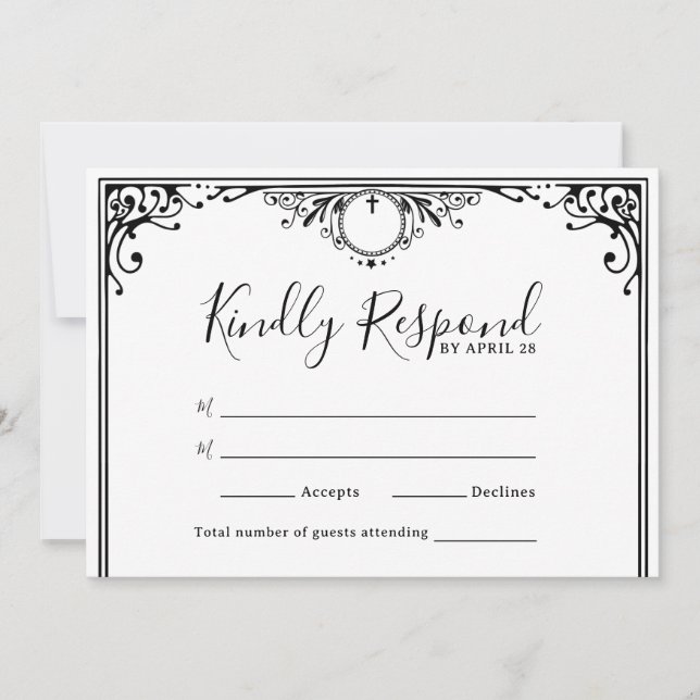Elegant Black and White Wedding RSVP Cards (Front)