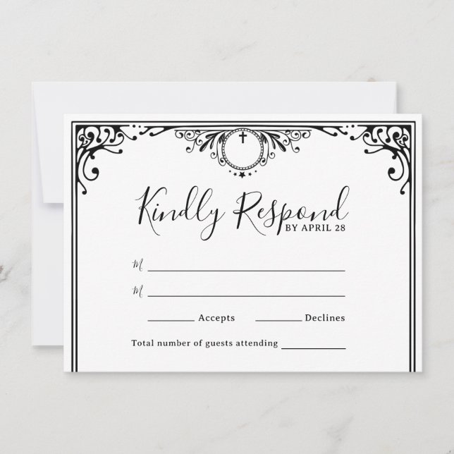 Elegant Black and White Wedding RSVP Cards (Front)