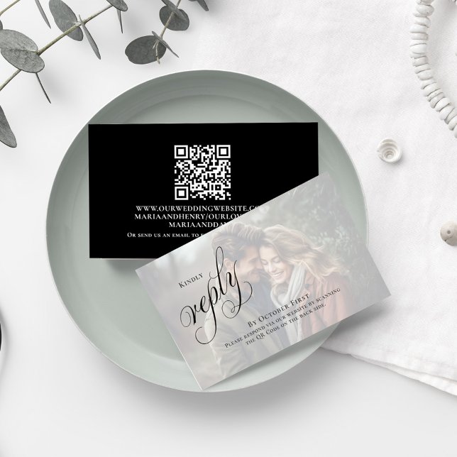 Elegant Black and White Wedding Script Enclosure Card (Printed with vibrant colors on quality card stock. )
