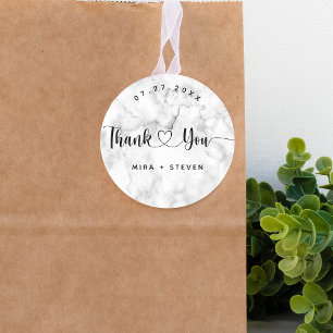 Elegant Black and white wedding thank you Classic Classic Round Sticker