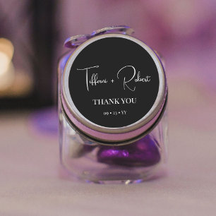Elegant Black and White Wedding Thank You Classic Round Sticker