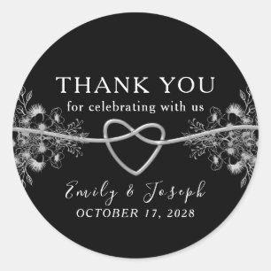 Elegant Black and White Wedding Thank You Classic Round Sticker