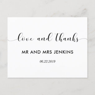 Elegant black and white wedding thank you postcard