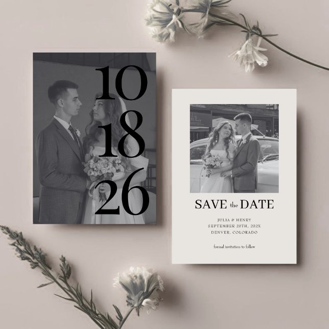 Elegant Black and White Wedding Two Photo QR Code  Save The Date (Creator Uploaded)