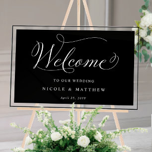 Elegant Black and White Wedding Welcome  Acrylic Sign