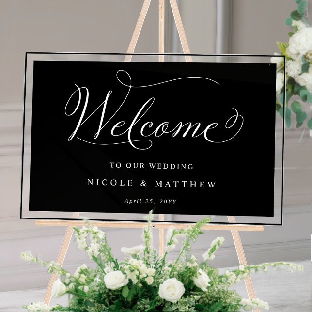 Elegant Black and White Wedding Welcome  Acrylic Sign (Creator Uploaded)