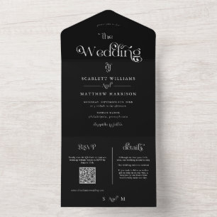 Elegant Black and White Whimsical Wedding All In One Invitation