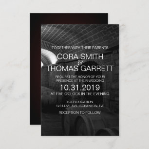 Elegant Black and White Wine Cellar Wedding Card