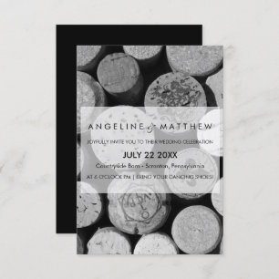 Elegant Black and White Wine Cork Wedding Card