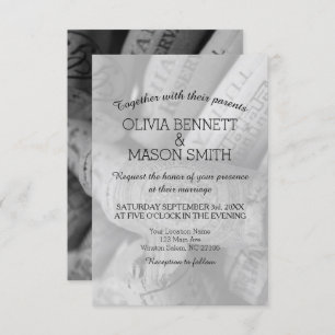 Elegant Black and White Wine Cork Wedding Card