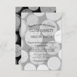 Elegant Black and White Wine Cork Wedding Card