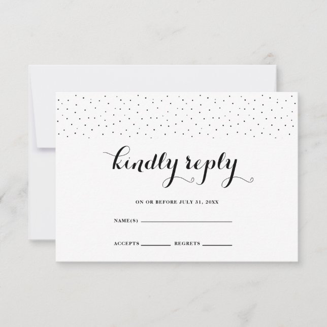 Elegant Black and White with Black Dots RSVP Card (Front)