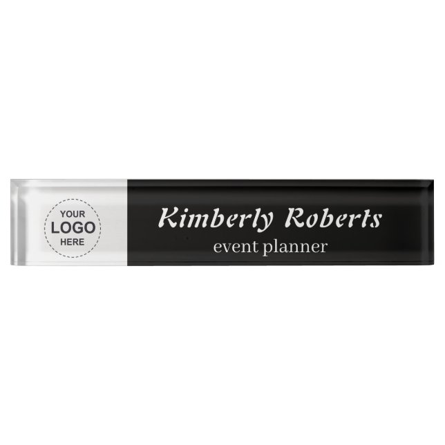 Elegant Black and White with Custom Business Logo Nameplate (Front)