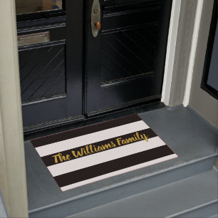 Elegant Black and White with Faux Gold Script Doormat