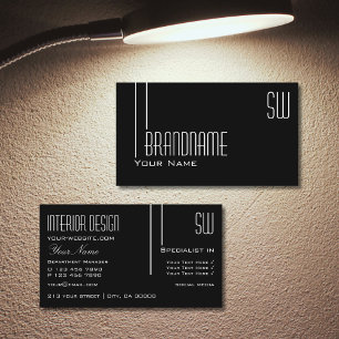 Elegant Black and White with Initials Professional Business Card