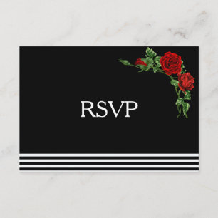 Elegant Black and White with Red Rose RSVP
